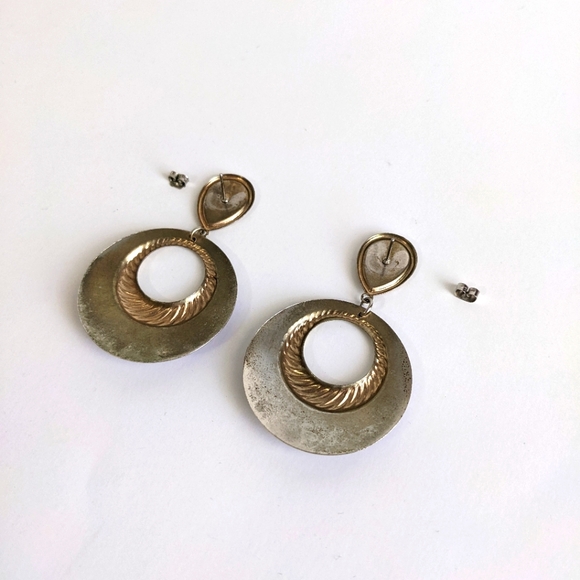 80s Vintage Iridescent Purple Lilac Lavender Mod Circle Hoop Earrings - Picture 2 of 3